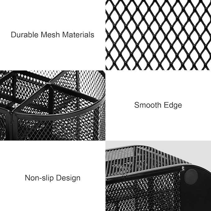 Comix Mesh Pen Pencil Holder Desk Organizer, 8 Compartment and 1 Drawer Wire Desktop Pen Pencil Cup Caddy Office Supplies Accessories for Home Office School, Black