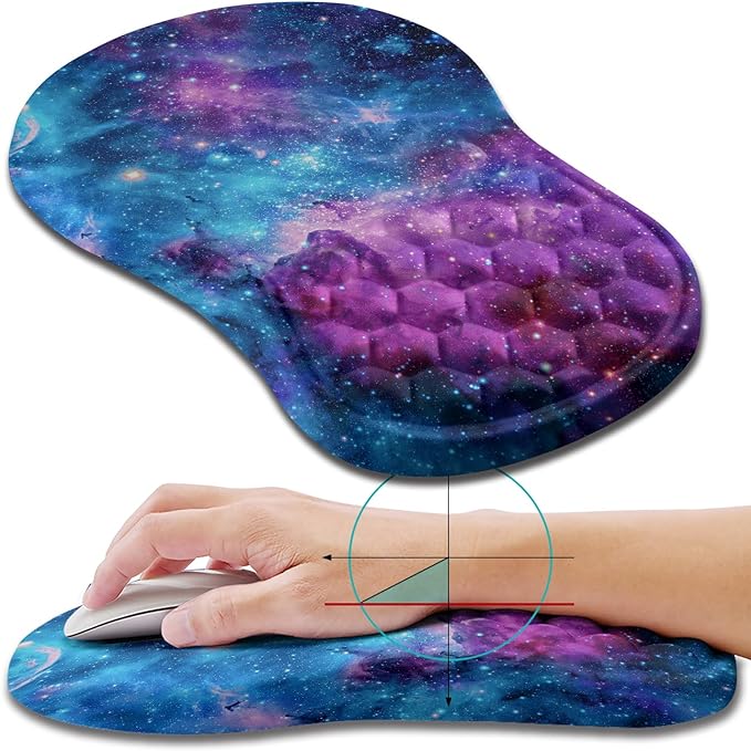 Hokafenle Ergonomic Mouse Pad Wrist Support, Wrist Rest Mousepad for Carpal Tunnel Pain Relief with Integrated Memory Foam Slope Massage Bulge (11.8x7.9 inch,Galaxy Nebula Space