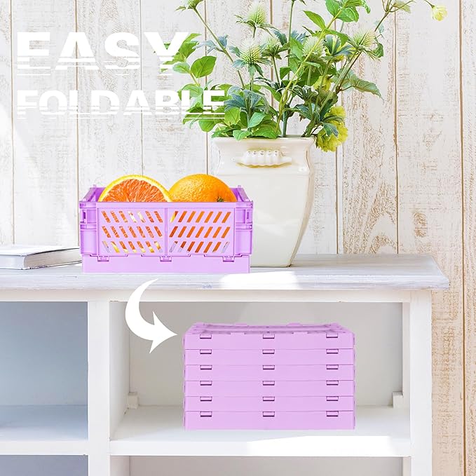 Tixill 2-Pack Mini Foldable Plastic Baskets for Organizing and Storage, Collapsible Storage Crate for Home Kitchen Bedroom Bathroom Office (5.9x3.8x2.2, Purple)