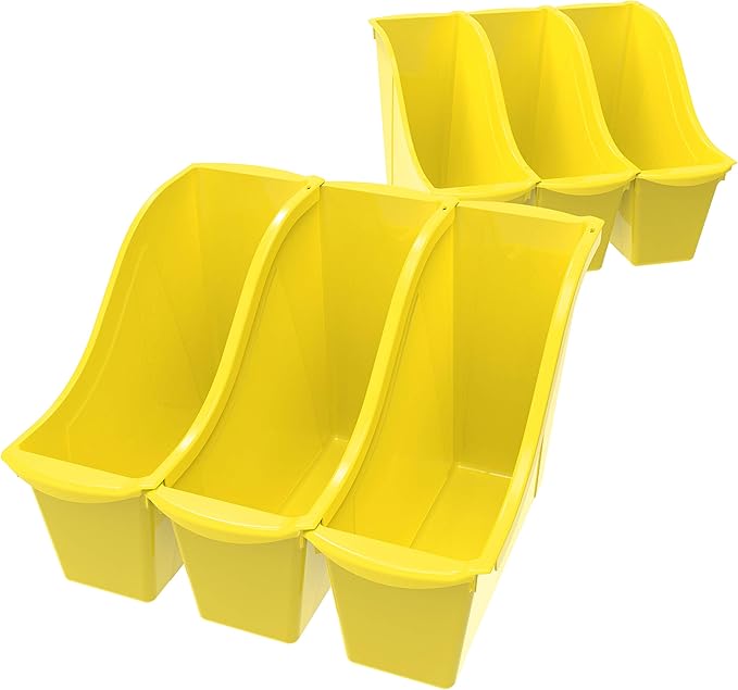 Storex Small Book Bin – Interlocking Plastic Organizer for Home, Office and Classroom, STEM Yellow, 6-Pack (71112A06C)