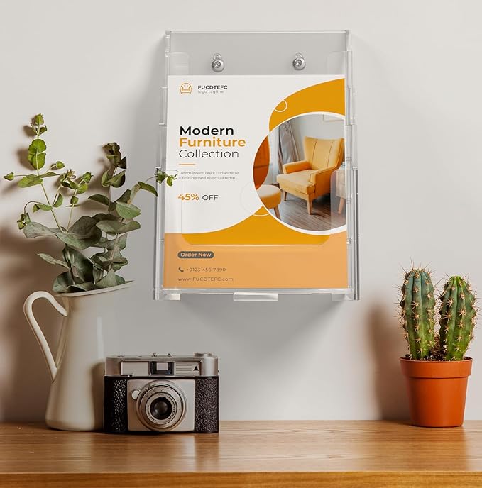 2 Pack Acrylic Brochure Holder 8.5x11 & 4 x9 Inches, Clear 4 Tier Magazine Holder Brochure Display Stand w Removable Divider, Literature Pamphlet Flyer Holder for Wall Mount or Countertop