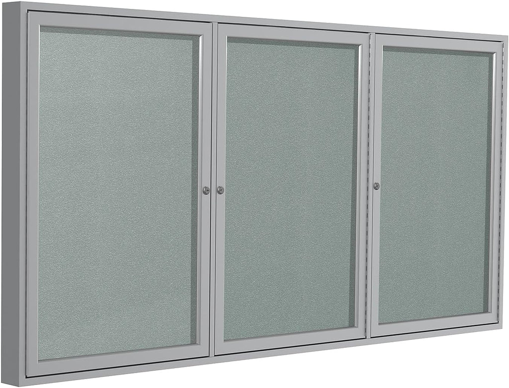 Ghent 48"x96" 2-Door Outdoor Enclosed Vinyl Bulletin Board, Shatter Resistant, with Lock, Satin Aluminum Frame - Silver (PA34896VX-193), Made in The USA,Medium