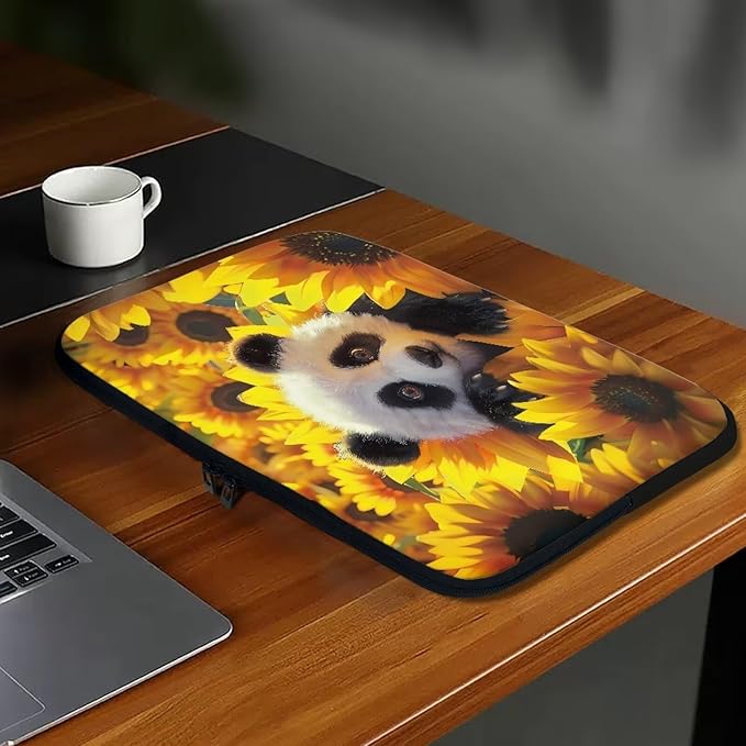 Sunflower Panda Printed Laptop Briefcase for Women Men, Waterproof Laptop Case Bag Laptop Case for 17 Inch, Lightweight Computer Carrying Cover with Zipper for Office Business Traveling