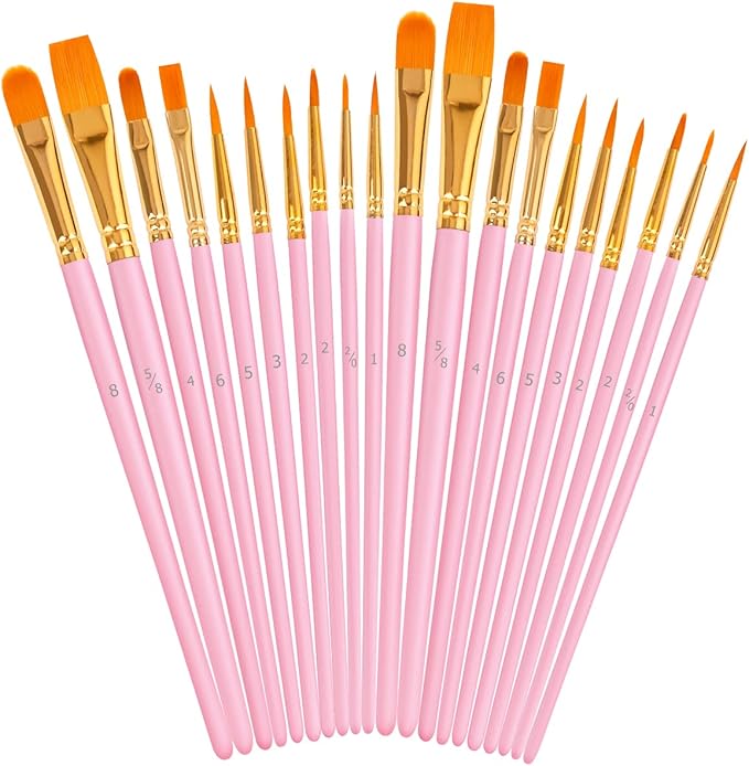 Soucolor Acrylic Paint Brushes Set, 40Pcs Round Pointed Tip Artist Paintbrushes for Acrylic Painting Oil Watercolor Rock Body Face Nail Art, Halloween Pumpkin Ceramic Crafts Supplies, Pink