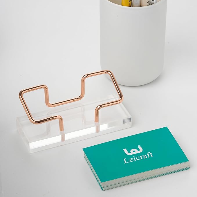 Business Card Holder for Desk, Modern Card Organizers and Office Desk Accessories for Men and Women (Acrylic Golden)