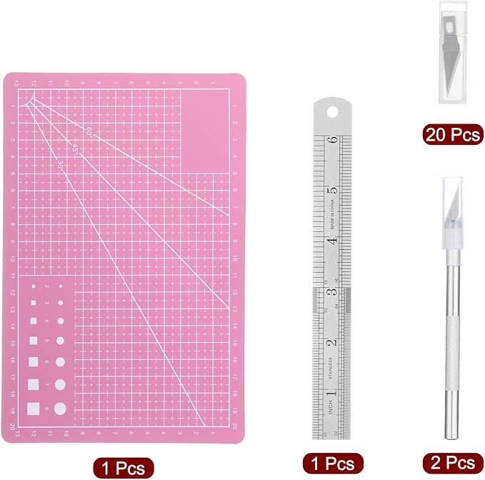 HARFINGTON (6" x 8") A5 Cutting Mat, Exacto Knife Precision Carving Craft Hobby Knife Kit for DIY Art Work Cutting, Hobby, Stencil, Scrapbooking, Pink
