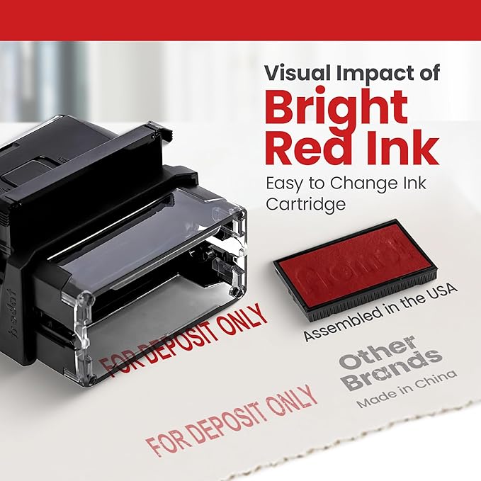 Promot for Deposit Only Self Inking Rubber Stamp - Refillable Office Stamps - Business, Bookkeeping, Ordering, Accounting, Work, Bank, Deposit Stamper - Red Ink