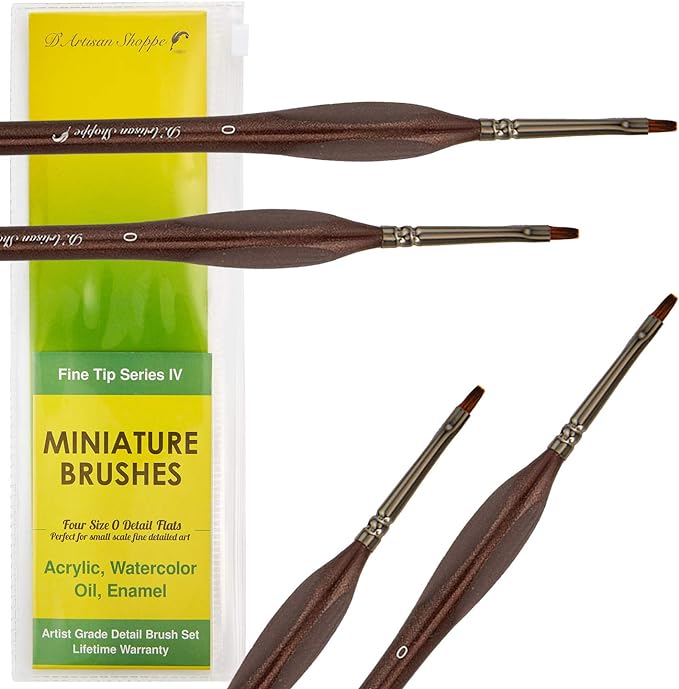 Small Paint Brush Set Craft. 4 pc Flat Paint Brushes for Acrylic Painting Size 0. Model Brush for Dry Brushes Warhammer 40K, Paint by Numbers, Mini Detail Hobby Art Touch Up Miniature Painting
