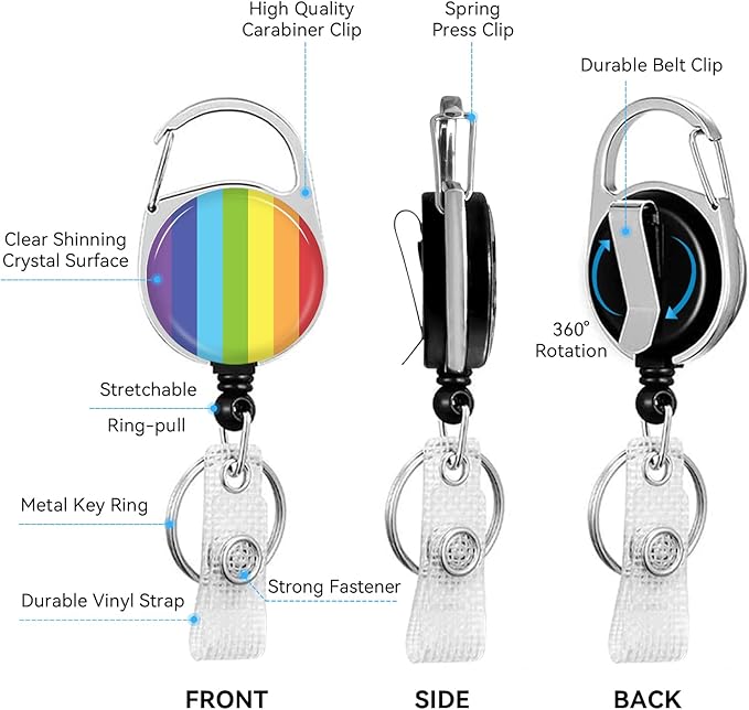 Rainbow Vertical Stripes Badge Holder with Retractable Reel and Breakaway Lanyard，Badge Clips Retractable Heavy Duty Badge Reel，Keychain，ID Holder with Breakaway Lanyard for School Nurse Office