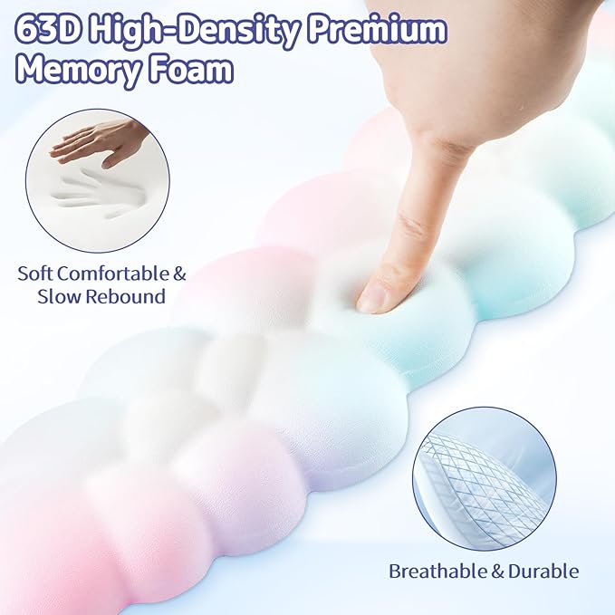 Cloud Wrist Rest Keyboard, Cloud Palm Rest Set with PU Leather Memory Foam, Cute Keyboard Rest for Wrist Support and Arm Rest, Desk Cloud Wrist Pad for PC/Gaming/Hand Cushion/Computer-Rainbow