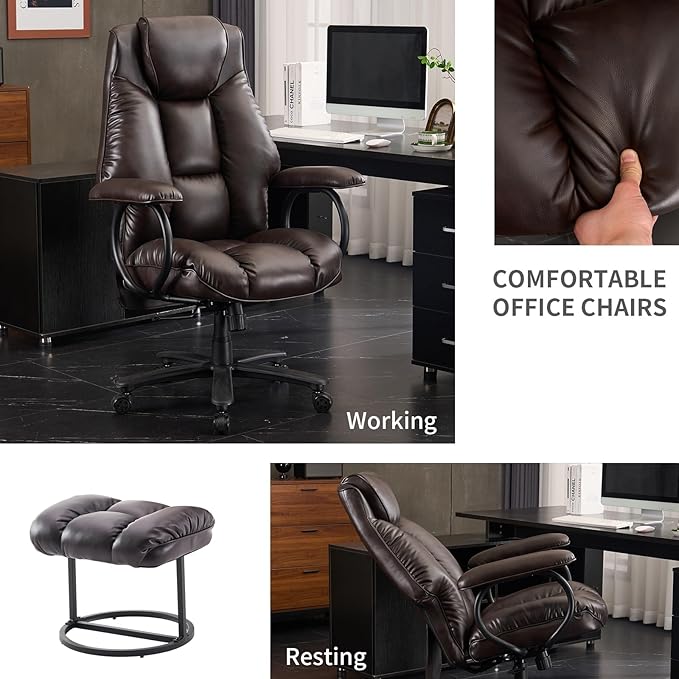 Office Chair Big and Tall, High Back Home Office Chair 400 lbs, Executive Chair, Desk Chair, Ergonomic Office Chair with Padded Armrest, Swivel Computer Chair PU Leather (Dark Brown)