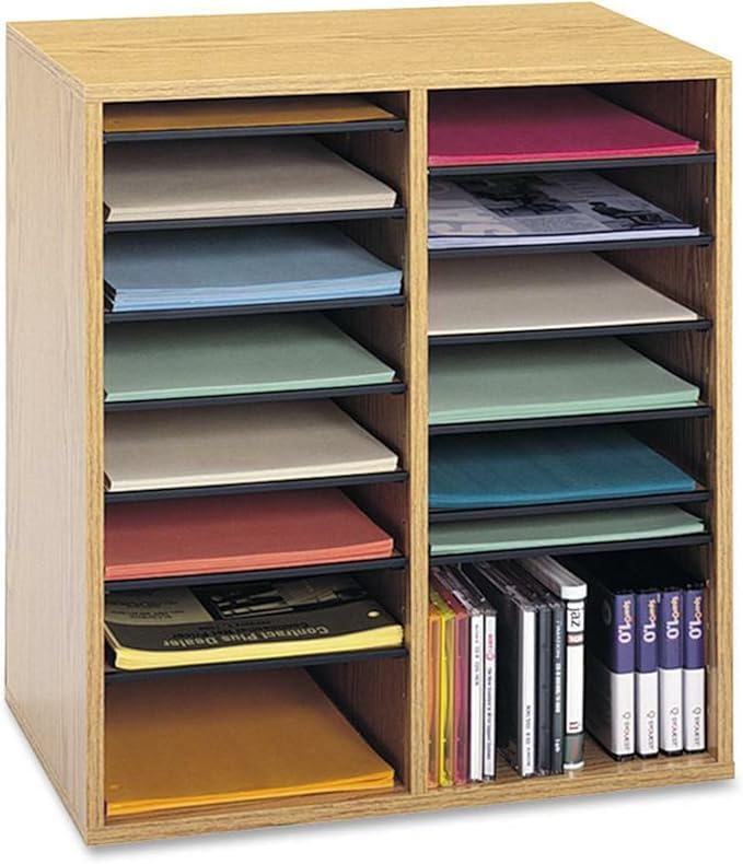 Safco Wooden Paper and Mail Organizer for Home Office and Classroom, Adjustable Shelves and Stackable
