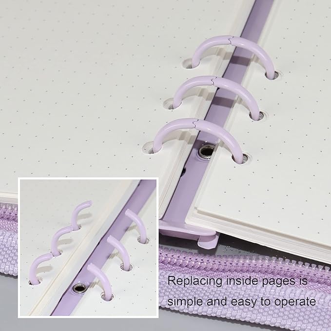 Purple A6 Binder Cover Clear Soft PVC 6-Ring Binder Budget Cash Evelopes System with Zipper Planner Organizer Loose Leaf Binder Folder Binder Pocket (Purple, A6)