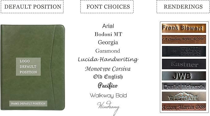 Personalized Leather Portfolio with Zipper, Professional Business Padfolio with A4/US Letter Writing Pad holder, Folio for Men and Women, Green