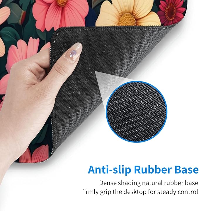 Gaming Mouse Pad Desk Pad,Extended Big Mouse Pad,31.5x11.8 Inch Long Computer Keyboard Mouse Mat Mousepad with 3mm Non-Slip Base and Stitched Edge for Gaming and Office… (Pink Flower)