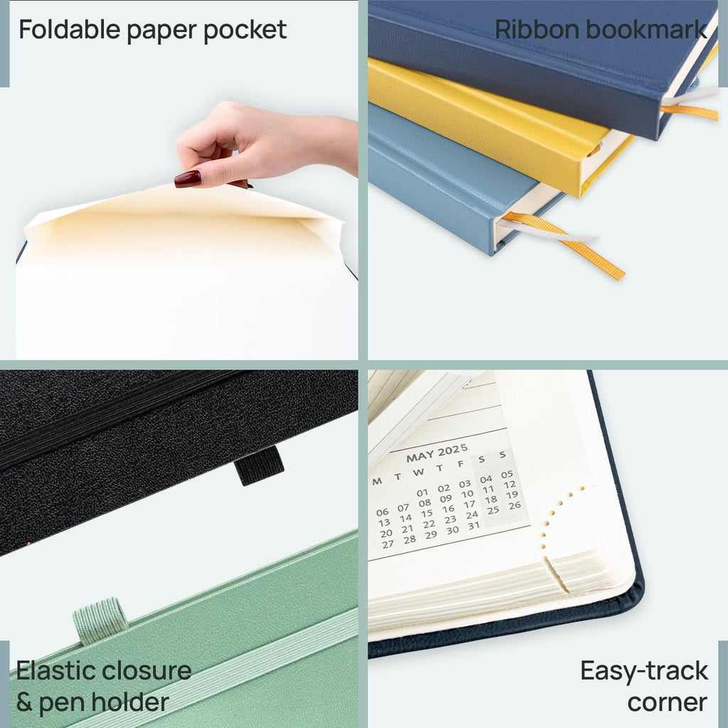 POPRUN Planner 2025-2026, (Medium 6.5'' x 8.5'' Hard Cover) Academic Calendar (July 25-June 26) Daily Weekly and Monthly Appointment Book with Hourly Time Slots, Monthly Tabs, 100 GSM - Light Pink