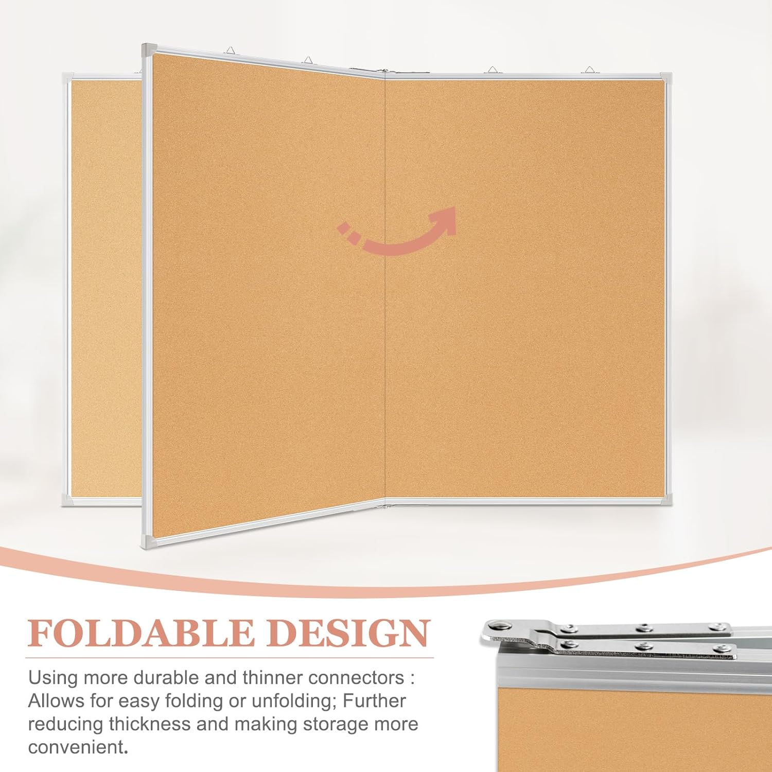 Double-Sided Large Cork Board, 48" x 36" Foldable Hanging Aluminum Framed Bulletin Board, Vision Board Pin Board Corkboards for Walls, Office, School Decor, 20 Pushpins