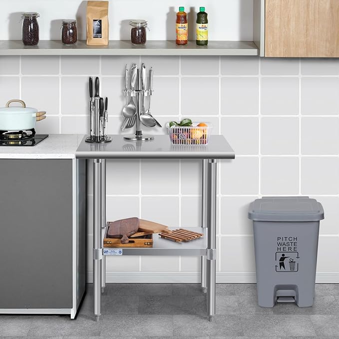 Hally Stainless Steel Table for Prep & Work 30 x 36 Inches, NSF Commercial Heavy Duty Table with Undershelf and Galvanized Legs for Restaurant, Home and Hotel