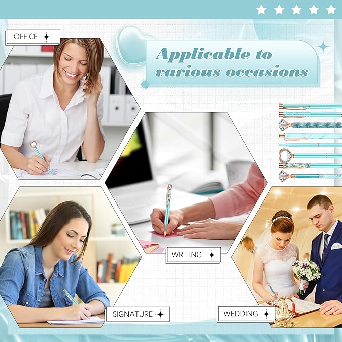 Supervitae 8 Pcs Ballpoint Pen for Women Fancy Gifts for Journaling Liquid Sand Glitter Black Ink Pens Bridal Shower Gifts for Wedding Women Office Desk School Stationery Supplies(Blue)