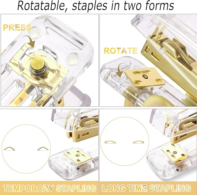 Desk Organizers and Accessories 7Pcs Set with 360-Degree Rotating Pen Holder, Acrylic Stapler, Tape Holder, Staple Remover, Binder/Paper Clips Kit, Scissor and 1 Box of Staples