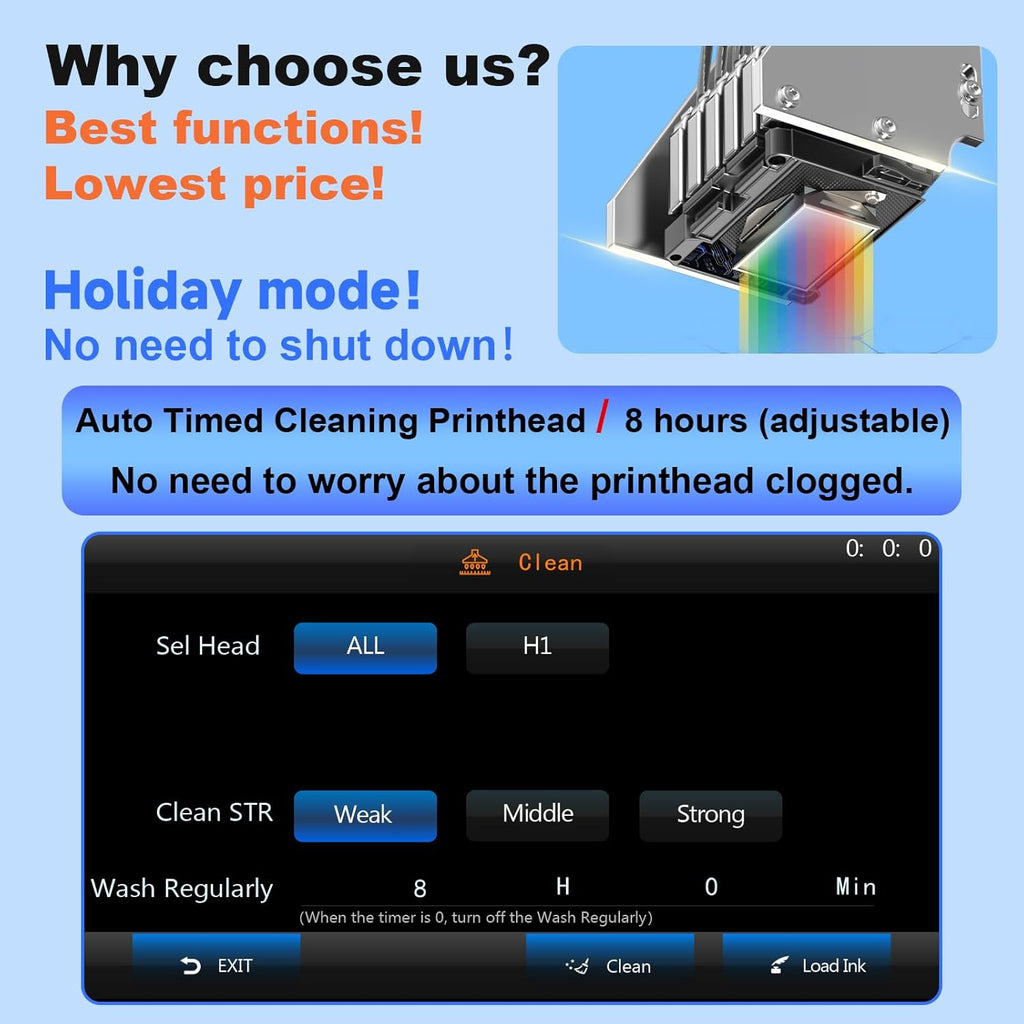 MZK A3 Plus DTF Printer XP600 Doubled-Speed,13+" DTF Film,Built-in Holiday Automatic Timed Cleaning Printhead,LED Multi-Function Fouch Screen,Film Cutter,White Ink Circulation,Gift Ink 2 Year