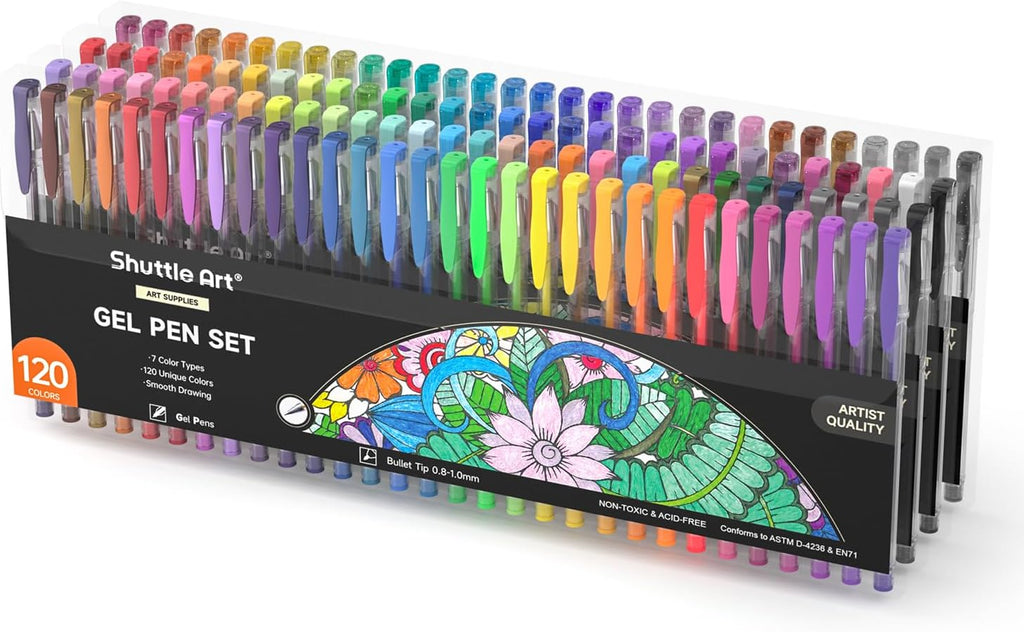 Shuttle Art 120 Unique Colors (No Duplicates) Gel Pens Gel Pen Set for Adult Coloring Books Art Markers