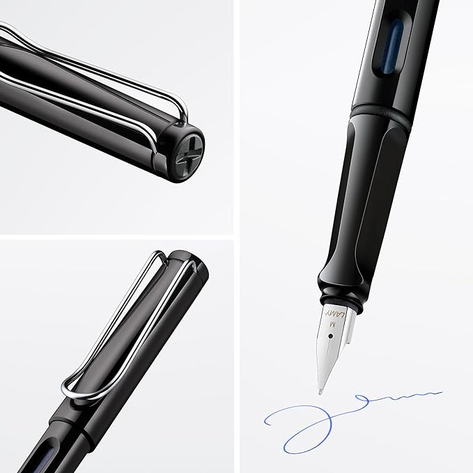LAMY safari black - Fountain Pen with ergonomic grip & polished steel nib in size EF - ideal for any Writing & Calligraphy - including LAMY T 10 blue cartridge - Right-Handed