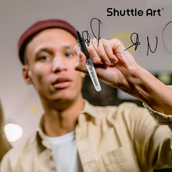 Shuttle Art Ultra Fine Dry Erase Markers, 15 Pack Black Whiteboard Markers with Erase, Dry Erase Markers Perfect For Writing on Whiteboards, Dry-Erase Boards,Mirrors for School Office Home