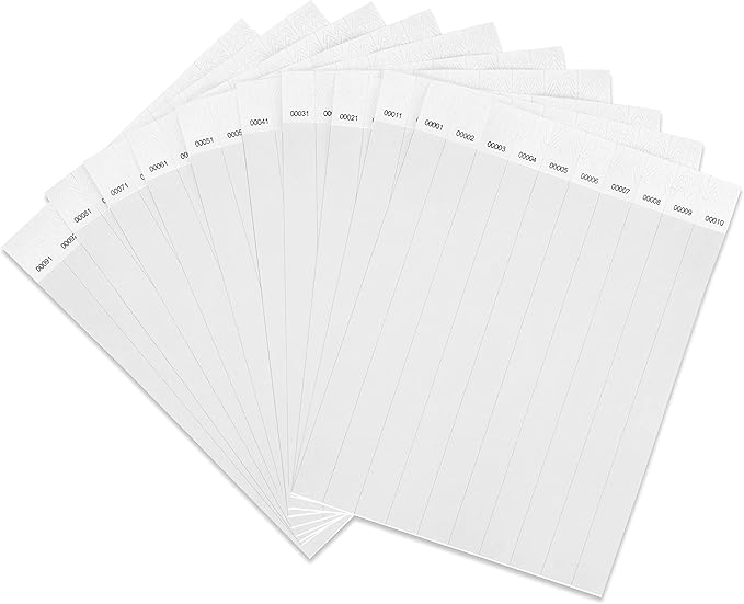 100 Pcs Wristbands, 1-100 Consecutive Numbers Waterproof Tearproof and Printable Wrist Straps Admission Bracelets Tickets (White)
