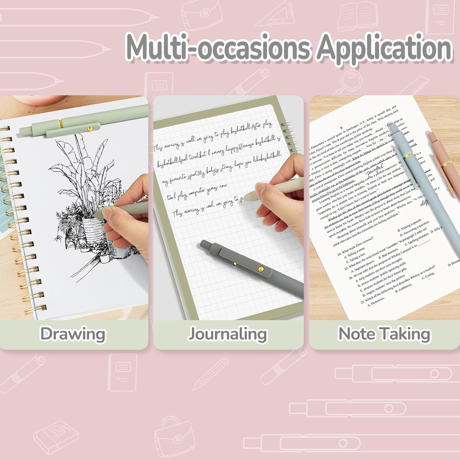 Gel Pens, 6 pcs 0.5mm Black Ink Pens Gold Morandi Barrel Fine Point Smooth Writing Pens Quick Dry Pen for School Office Supplies, Gifts for Girls Women