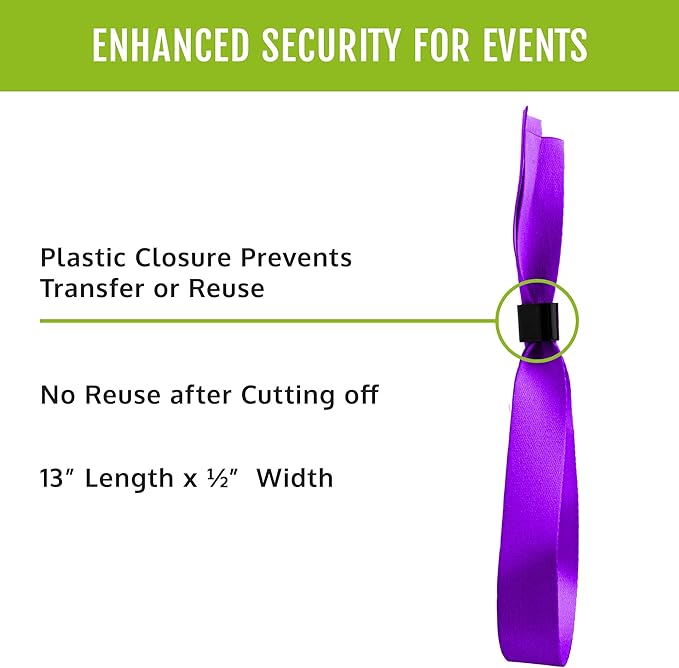 100 WristCo Cloth Event Wristbands - Purple Fabric Bracelets Wrist Bands for Concerts Festival Admission Party 13 ½” x ½”