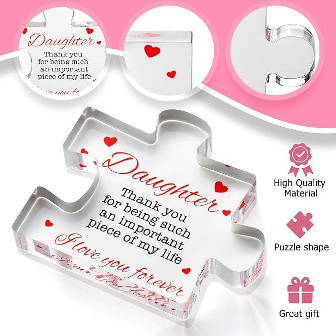 VELENTI Daughter Gifts - Engraved Acrylic Block Puzzle Daughter Gift from Mom and Dad - Cute Father, Mother to Daughter Gifts - Daughter Birthday, Cool Girl Gifts for Home Décor