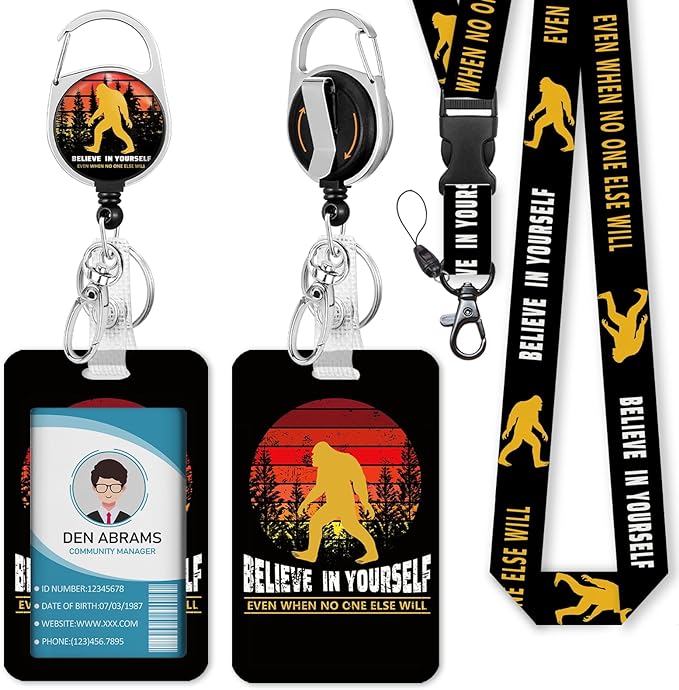 Lanyards for Id Badges, Bigfoot Badge Holder with Retractable Reel Clip, Inspirational Quote Card Name Tag Lanyard Vertical ID Card Protector Cover Case for Women Nurse Doctor Teacher Student