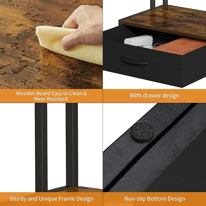 Printer Stand with Storage for Desk, with Fabric Drawer Desktop Printer Stand Shelf Organzier for Home Office, for Above and Under Desk Printer Table, Fax Machine Copier Scanner, Rustic Brown