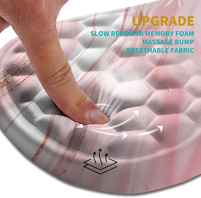 Hokafenle Ergonomic Mouse Pad Wrist Support, Wrist Rest Mousepad for Carpal Tunnel Pain Relief with Integrated Memory Foam Slope Massage Bulge (11.8x7.9 inch,Pink Fluid