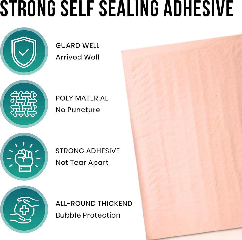 Levex - #000 4" x 8" [5 Pack] Light Pink Poly Bubble Mailers, Padded Envelope Mailers, Packing Envelope & Mailing Bags for Shipping