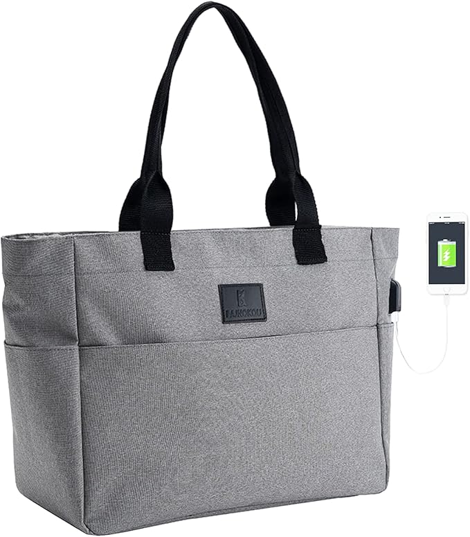 Tote Bag for Women Large Work Bags Laptop 15.6-17 Inch Handbag Purse Book Bag with Zipper for Nurse Teacher School,Grey