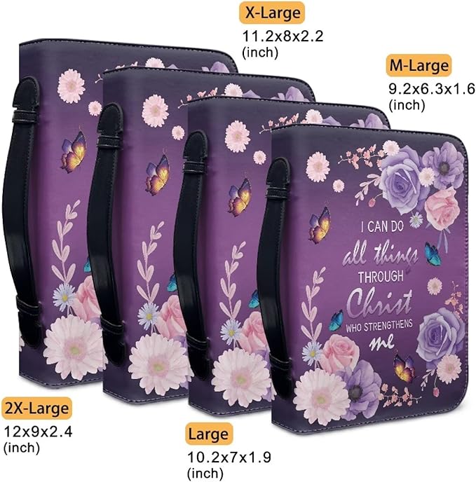Lotusorchid Flower Butterfly Bible Bags for Women, Portable Bible Cover Bags for Girls, Christian Bible Study Accessories,I Can Do All Things Through Christ Who Strengthens Me Bible Verse, 2XL