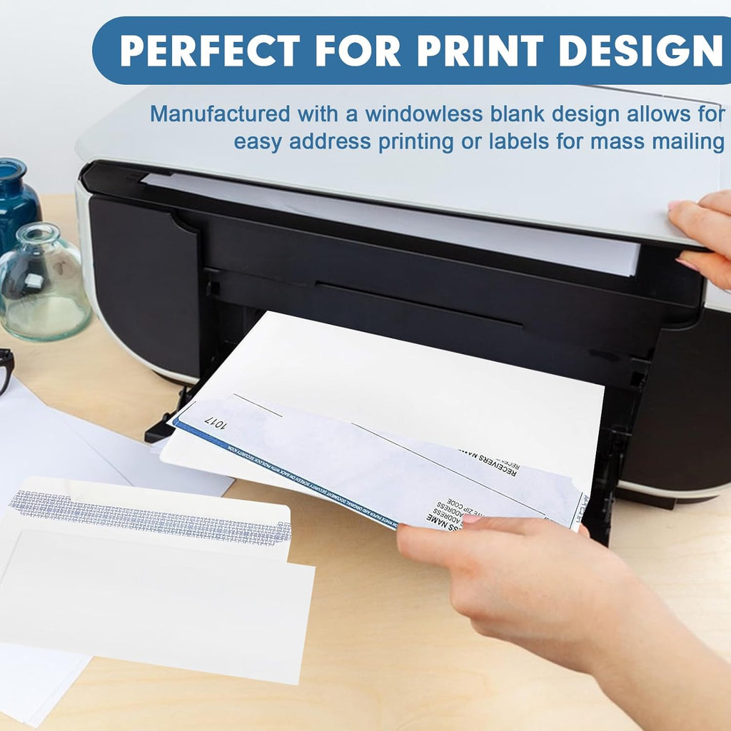 HERKKA #10 Security Self-Seal Envelopes, No.10 Windowless Bussiness Envelopes, Security Tinted with Printer Friendly Design - Size 4-1/8 x 9-1/2 Inch - White - 24 LB - 1000 Pack