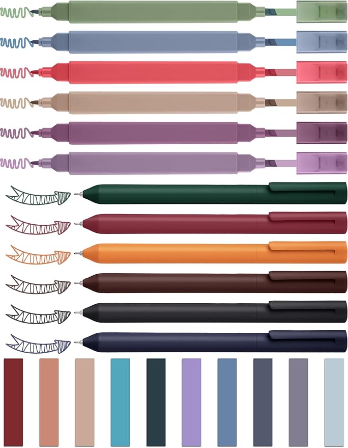 NiArt Bible Note-Taking Kit 6 Dual Tip Highlighters, 6 Gel Pens & 200 Sticky Notes - Versatile, Portable for Bible Study, Journaling, Planning & More with Retro Colors, Precision Tips & Storage Box