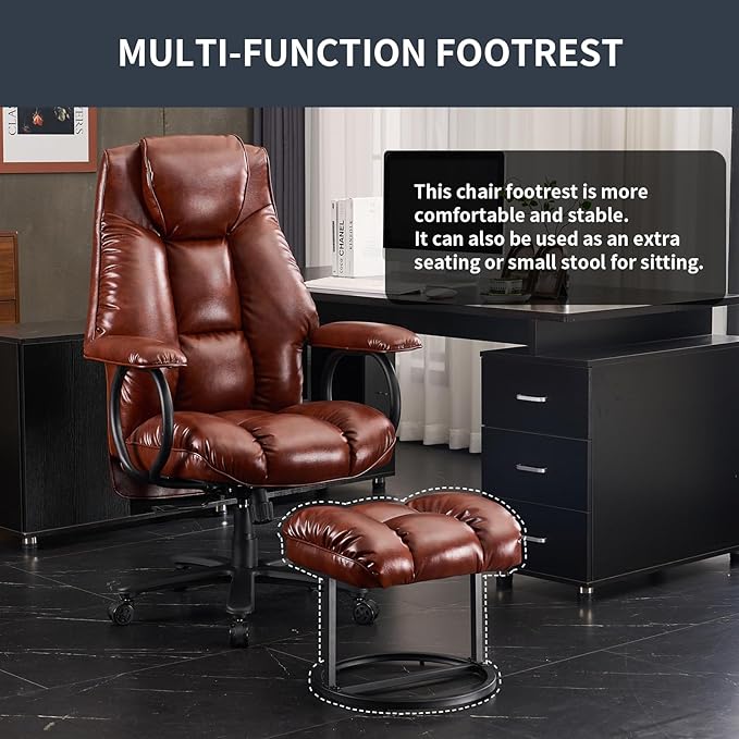Office Chair Big and Tall, High Back Home Office Chair 400 lbs, Executive Desk Chair, Ergonomic Office Chair with Padded Armrest, Swivel Computer Chair PU Leather (Brown)