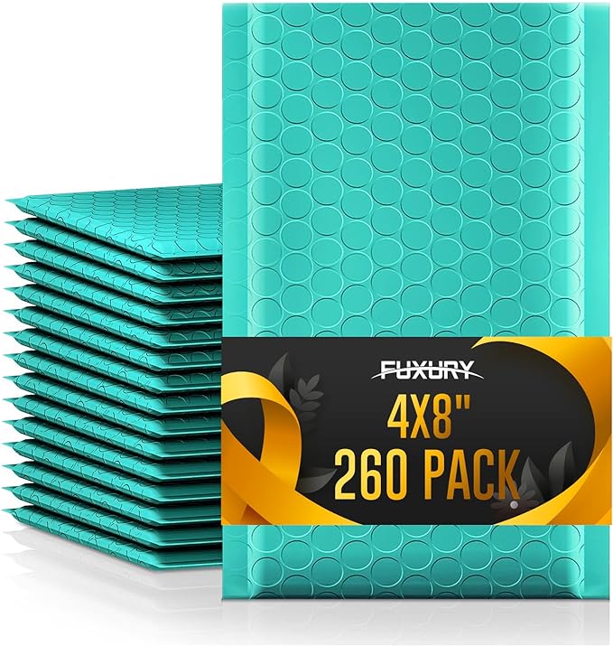 Fuxury 4x8 Bubble Mailer 260 Pack Teal Padded Envelopes for Mailing, Small Bubble Mailers Usable Size 4x7" Bubble Envelopes Self-Seal Padded Mailers for Small Business Shipping Bulk#000