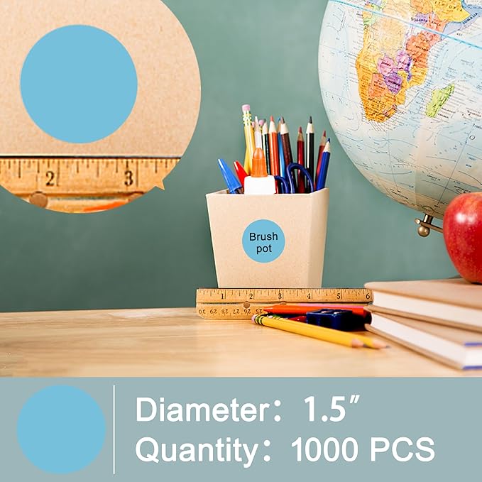 Hybsk 1.5 inch Circle Color Direct Thermal Stickers Shipping Labels for Barcodes,Name Tag,DIY Logo Design,Inventory– Compatible with Zebra,Rollo,Munbyn,and More-1000 pcs (1.5 inch,Light Blue)