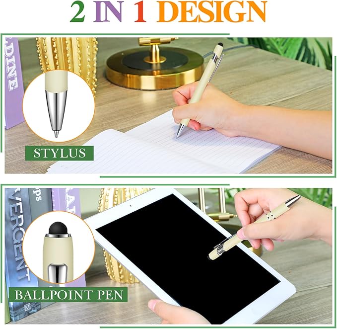 Zonon 38 Pieces Rubberized Ballpoint Pen with Stylus Tip Stylish Metal Pen Capactive Styli with Soft Rubberized Grip, Black Ink for Most Devices(Charming Colors)