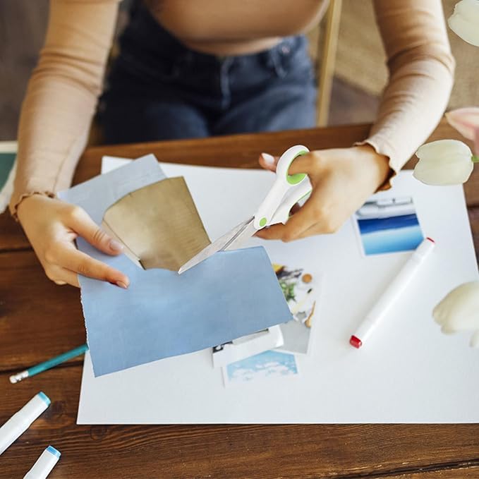 Left Handed Scissors for Adults Student Kids, 8" Heavy Duty Stainless Steel Lefty Scissors for Office, Home, Arts and Crafts, Green and White (2 Pack)