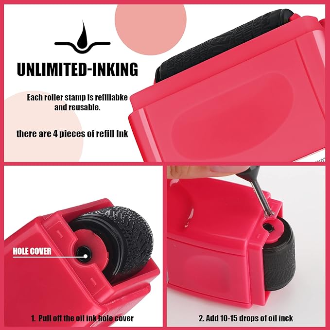 Nezyo 2 Pack Identity Protection Roller Stamp Identity Theft Stamp Confidential Roller Stamp Privacy Stamp Information Blocker Stamp and 4 Pack Refill Ink for ID Account Data Address Security(Peach)