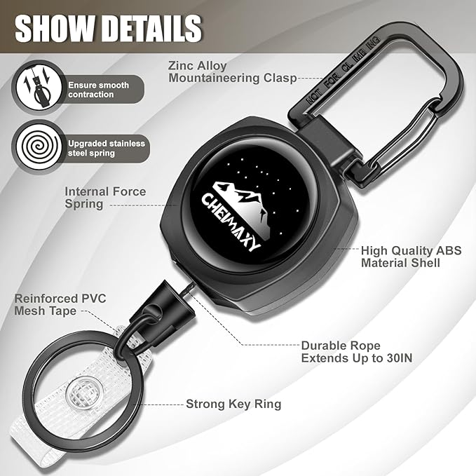 2 Pack Retractable ID Badge Holders with Keychain, Heavy Duty Tactical Badge Reel, Retractable Key Ring with 30IN Nylon Cord and Upgraded Stainless Steel Spring, Holds Up to 8 OZ