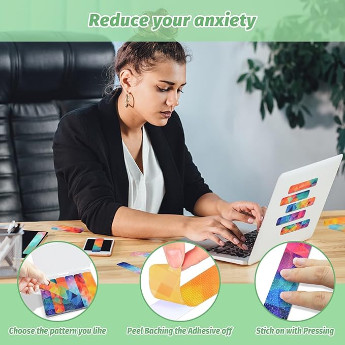 72 Pieces Anxiety Sensory Stickers with Storage Box - Calming Stickers 2 Textured Surface - Fidget Strips for Office & Classroom Desk Adult & Teen Stress