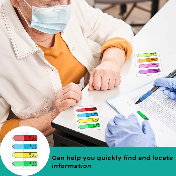 Tatuo 1200 Pcs Sign Here Tabs Colored Flag Stickers 8 Colors with Dispenser Arrow Flag Easy to Post for Notary Books Paper (Sign Here Style)