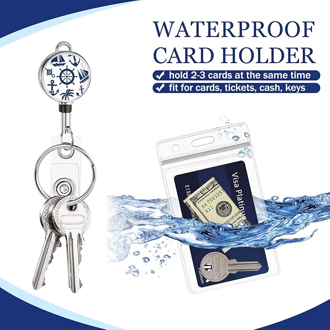 Giancomics Lanyards for Cruise Ships Cards Key, Lanyards with Retractable Badge Reel, Cute Waterproof ID Badge Holder Cruise Essentials Must Haves Zip Card Protector White Royal 2 Pack